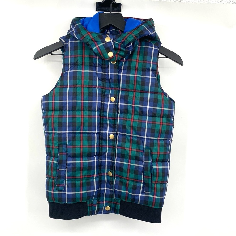 Peyton & Parker Vest‎ Jacket Boys Large 14 Hooded Plaid Zip Tartan Blue Green